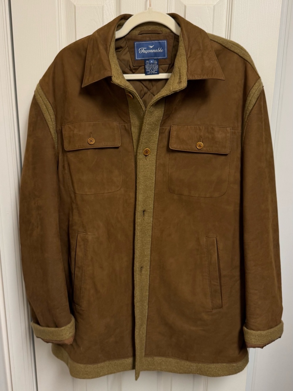 Faconnable Brown Suede Shirt Jacket with Contrast Trim